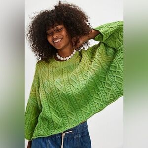 NWOT! Free People Small Washed Ashore Sweater Green Cable Knit Oversized Boho